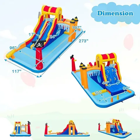 BOXED NP11333 6-IN-1 INFLATABLE WATER SLIDE WITH DUAL SLIDES & CAVE CRAWLING GAME WITHOUT BLOWER