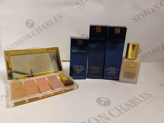 APPROX 5 ESTEE LAUDER ITEMS TO INCLUDE DOUBLE WEAR STAY-IN-PLACE MAKE UP, SHADOW PALETTE, FUTURISY AQUA BRILLIANCE MAKE UP