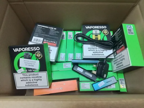 LOT OF ASSORTED E-CIGS AND PARTS TO INCLUDE VAPORESSO, OXVA AND ASPIRE