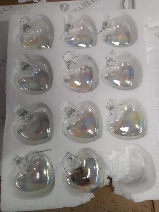 LOT OF 11 GLASS HEART TREE DECORATIONS