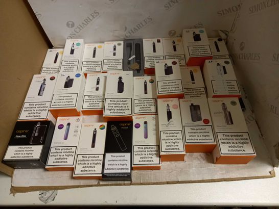 LOT OF APPROXIMATELY 20 E-CIGARATTES TO INCLUDE ASPIRE FLEXUS, AND ASPIRE ZELOS 3 KIT ETC.