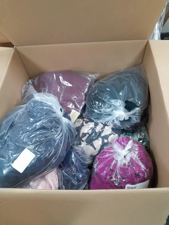 LARGE BOX OF ASSORTED CLOTHING TO INCLUDE, LOUNGEWEAR, TROUSERS AND TOPS