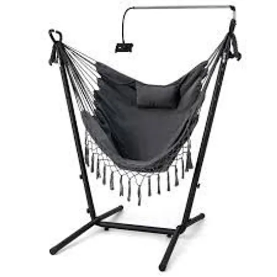 BOXED COSTWAY HEIGHT ADJUSTABLE HAMMOCK CHAIR WITH PHONE HOLDER AND SIDE POCKET (1 BOX)