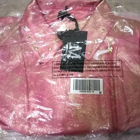 BOX OF APPROXIMATELY 12 JULIEN MACDONALD PINK/GOLD BIKER JACKET - SIZE 16