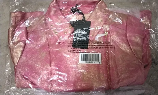 BOX OF APPROXIMATELY 12 JULIEN MACDONALD PINK/GOLD BIKER JACKET - SIZE 16