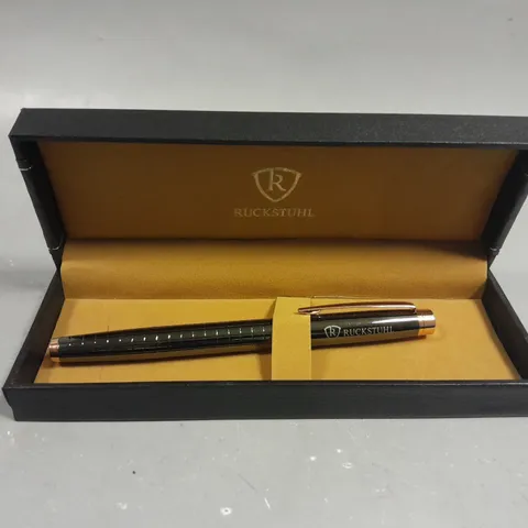 RUCKSTUHL STAINLESS STEEL LUXURY PEN IN GIFT BOX – BLACK & ROSE GOLD COLOUR CASE