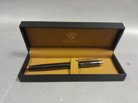 RUCKSTUHL STAINLESS STEEL LUXURY PEN IN GIFT BOX – BLACK & ROSE GOLD COLOUR CASE