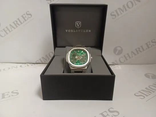 BOXED VONLANTHEN LUXURY AUTOMATIC WATCH - SKELETON DIAL - STAINLESS STEEL  