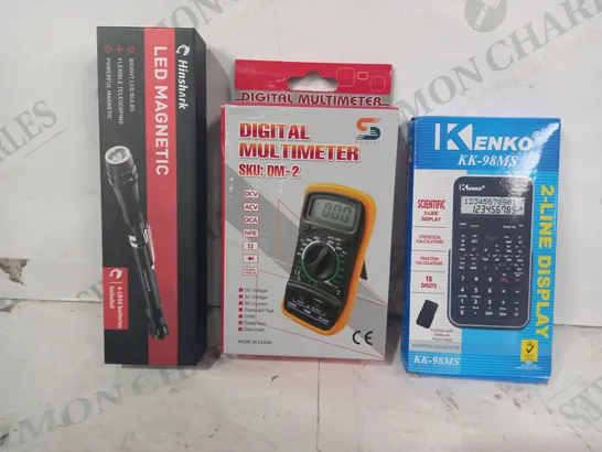 LOT OF APPROXIMATELY 10 ASSORTED HOUSEHOLD ITEMS TO INCLUDE HINSHARK LED MAGNETIC LIGHT, SAMTEK DIGITAL MULTIMETER, KENNO KK-98MS 2-LINE DISPLAY, ETC