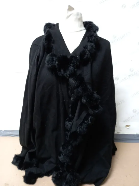 WYNNE COLLECTION FAUX FUR POM POM CARDIGAN IN BLACK SIZE LARGE 