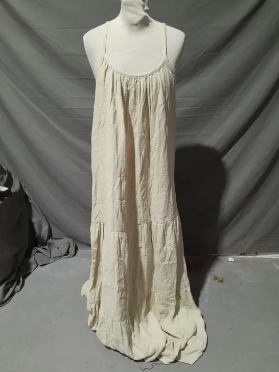 OASIS COTTON STRAPPY TIERED TRAPEZE MAXI DRESS STONE SIZE 14