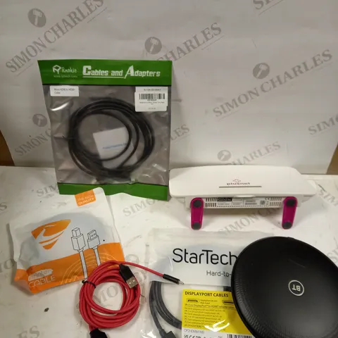 BOX OF APPROXIMATELY 15 ASSORTED HOUSEHOLD ELECTRICAL ITEMS TO INCLUDE BT WIFI DISK, HDMI CABLES, DISPLAY PORT CABLE ETC 