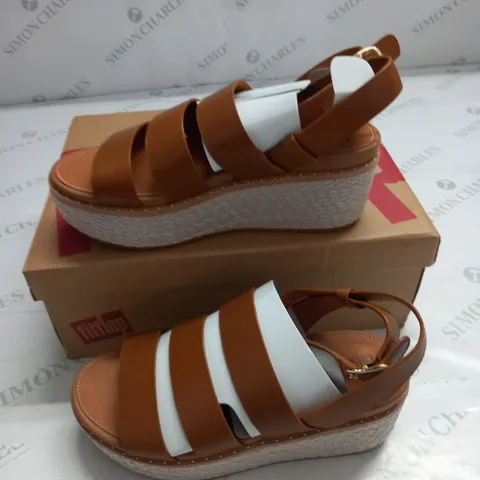 BOXED PAIR OF FITFLOP ELOISE BACK STRAP ESPADRILLE WEDGS IN LIGHT TAN - UK 6