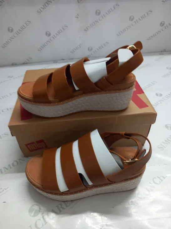 BOXED PAIR OF FITFLOP ELOISE BACK STRAP ESPADRILLE WEDGS IN LIGHT TAN - UK 6