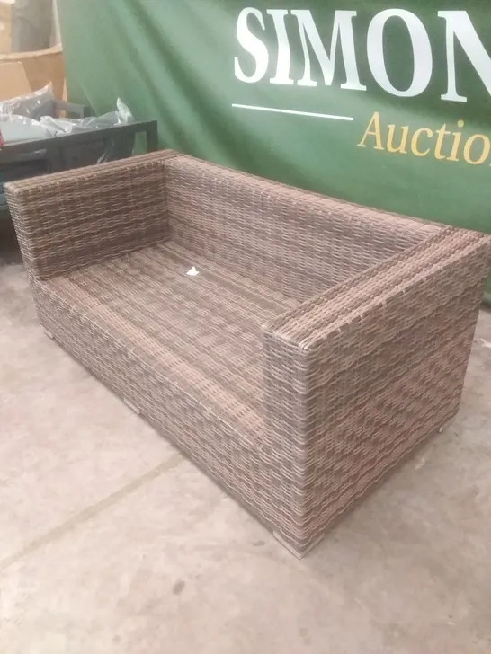 RATTAN EFFECT 2 SEATER GARDEN SOFA BROWN