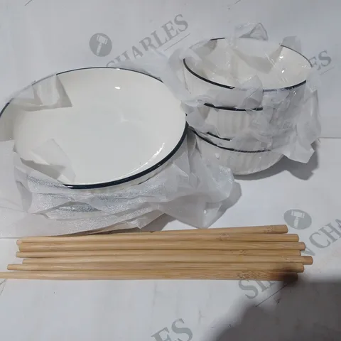 UNBRANDED CERAMIC DISH AND CHOPSTICK SET IN WHITE/BLACK