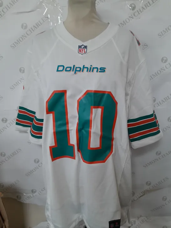 MENS NFL DOLPHINS JERSEY IN WHITE AND GREEN - SIZE MEDIUM