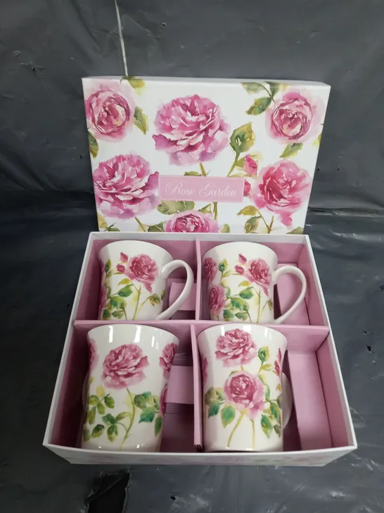 4 ROSE GARDEN FINE CHINA MUGS GIFT BOXED DESIGNED BY JENNIFER ROSE