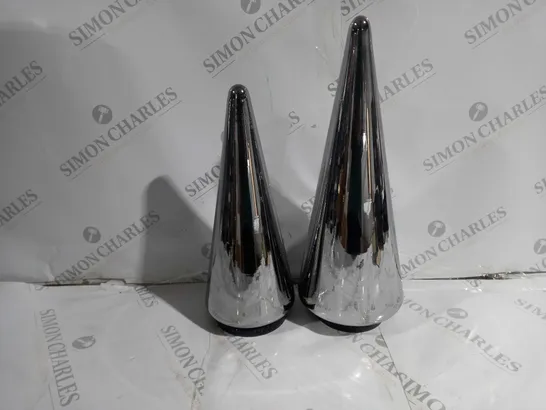 BOXED KELLY HOPPEN SET OF 2 INDOOR/OUTDOOR PRELIT GLASS DECOR - REFLECTIVE CONES