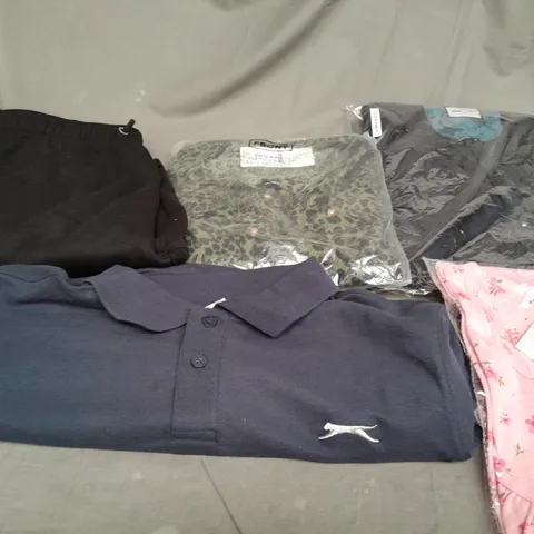 BOX OF APPROXIMATELY 25 ASSORTED CLOTHING ITEMS TO INCLUDE - PANTS , POLO SHIRT , DRESS ETC