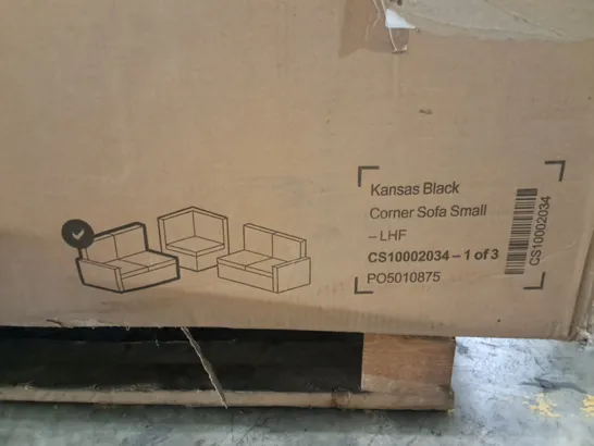 PALLET CONTAINING TWO LARGE FURNITURE PARTS INCLUDES MASON DISPLAY CABINET AND CANVAS CORNER SOFA PART