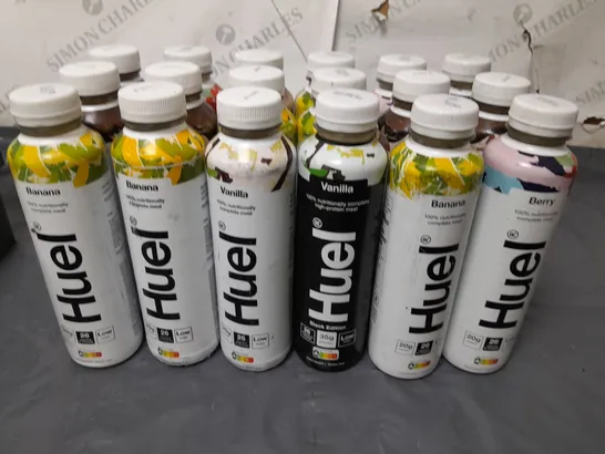 LOT OF 18 ASSORTED 500ML BOTTLES OF HUEL - VARIOUS FLAVOURS