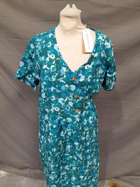 WOOLOVERS V NECK BUTTON THROUGH LINEN DRESS - SIZE 16