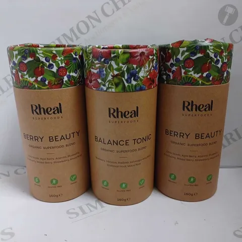 LOT OF 3 RHEAL SUPERFOODS ORGANIC BLEND (2 BERRY BEAUTY, 1 BALANCE TONIC)