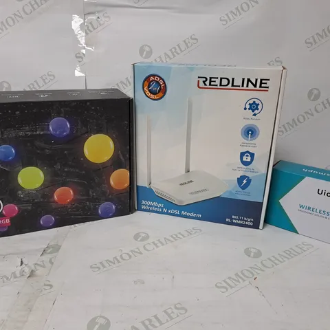 APPROXIMATELY 20 ASSORTED PRODUCTS TO INCLUDE MAGIC COLOUR RGB LED BULBS, REDLINE WIRELESS MODEM, WIRELESS MOUSE 