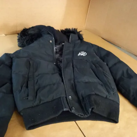 BLACK KIWI HOODED PUFFER JACKET SIZE 12