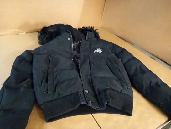 BLACK KIWI HOODED PUFFER JACKET SIZE 12