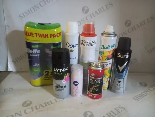 APPROXIMATELY 10 ASSORTED AEROSOLS INCLUDING GILETTE SHAVING FOAM, LYNX EPIC FRESH AND SURE ICE FRESH DEODORANT - COLLECTION ONLY