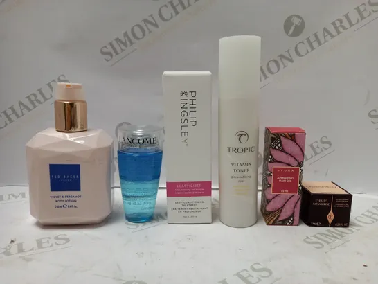 LOT OF APPROX 6 ASSORTED BEAUTY PRODUCTS TO INCLUDE LANCOME INSTANT CLEANSER, PHILIP KINGSLEY DEEP- CONDITIONING TREATMENT, CHARLOTTE TILBURY EYES TO MEMERISE - CHAMPAGNE, ETC 