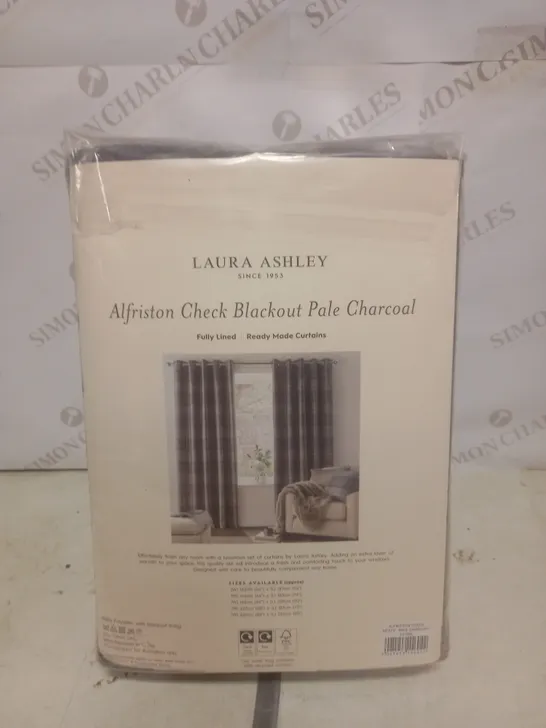 LAURA ASHLEY ALFRISTON CHECK BLACKOUT PALE CHARCOAL CURTAINS - W223CM X 183CM