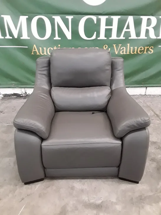 QUALITY ITALIAN DESIGNER DEGANO ELECTRIC RECLINER CHAIR WITH SMALL ARMS - GREY ANTHRACITE LEATHER