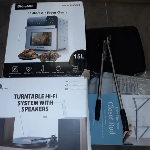 PALLET OF ASSORTED HOUSEHOLD ITEMS TO INCLUDE AIR FRYER OVEN, TURNTABLE WI-FI AND DOUG HEATER