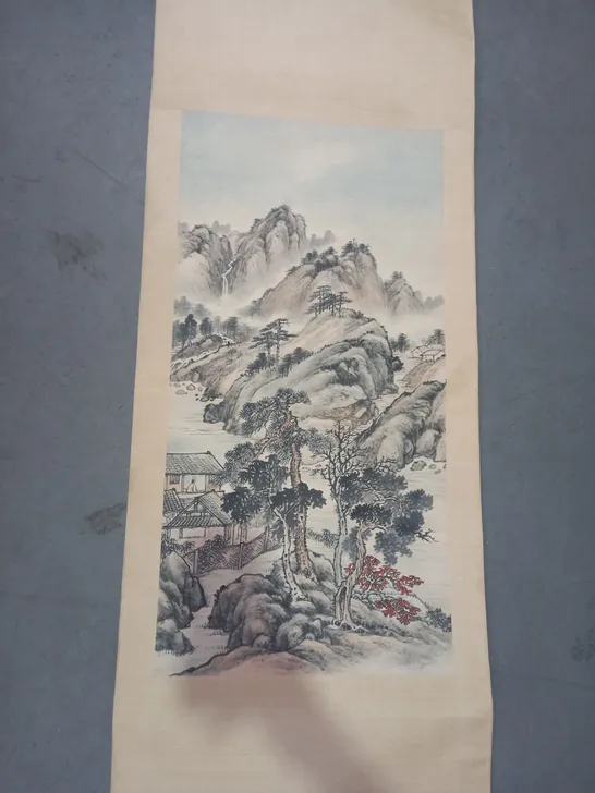 TRADITIONAL STYLE JAPANESE PAINTED LANDSCAPE WALL SCROLL ART