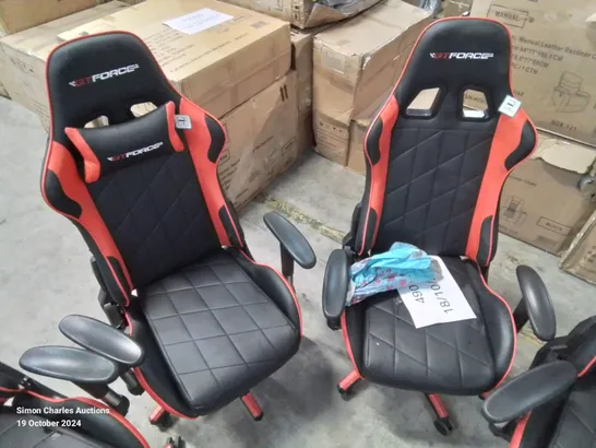 SELECTION OF 4 FAULTY/BROKEN GT FORCE BLACK/RED GAMING CHAIRS