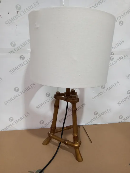 BOXED BRONZE COLOURED BASE LAMP WITH WHITE SHADE 