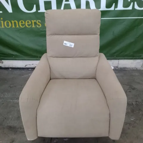 QUALITY ITALIAN DESIGNER MALTA RECLINER SWIVEL ARMCHAIR - BEIGE FABRIC