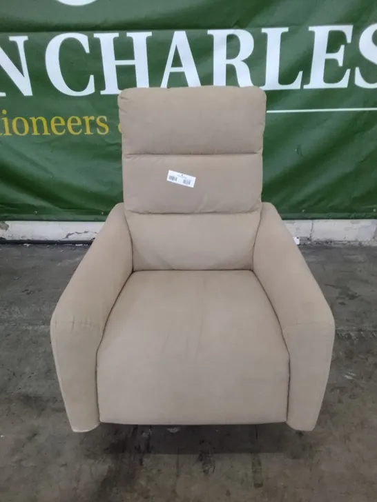 QUALITY ITALIAN DESIGNER MALTA RECLINER SWIVEL ARMCHAIR - BEIGE FABRIC