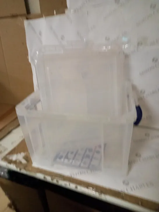 ONE CLEAR 'REALLY USEFUL' 35L BOX WITH 3 LIDS