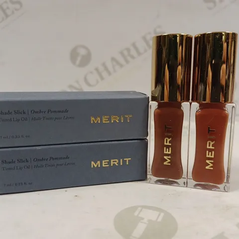 BOX OF 2 MERIT SHADE SLICK TINTED LIP OILS TO INCLUDE TAUPE & AU NATUREL