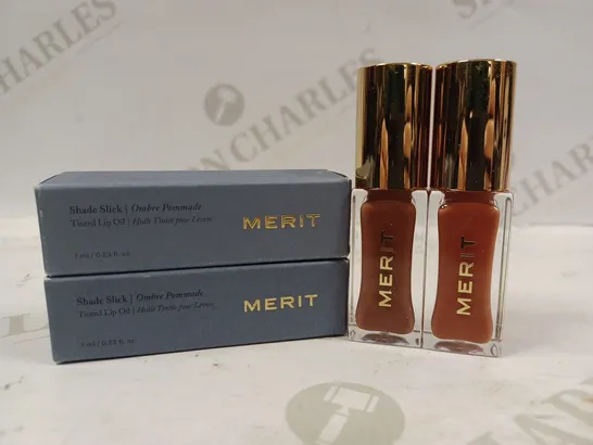 BOX OF 2 MERIT SHADE SLICK TINTED LIP OILS TO INCLUDE TAUPE & AU NATUREL