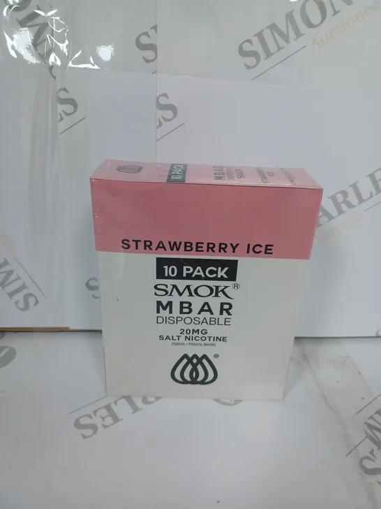 BOX OF APPROXIMATELY 10 BOXES OF STRAWBERRY ICE 10 PACK SMOK M BAR DISPOSABLE 20MG SALT NICOTINE