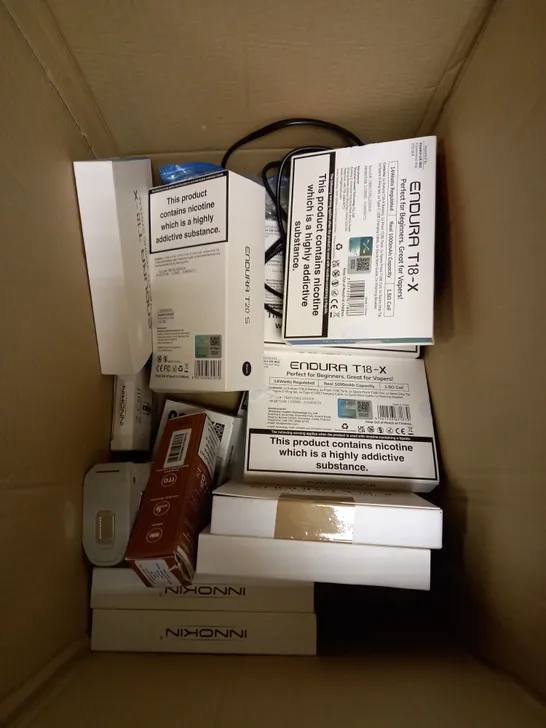 BOX OF APPROXIMATELY 20 ASSORTED VAPING KITS & ACCESSORIES IN VARIOUS BRANDS TO INCLUDE VAPORESSO, ASPIRE, INNOKIN ETC 	