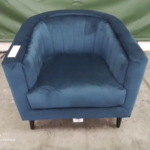 DESIGNER ADWEN TUB CHAIR BLUE VELVET 