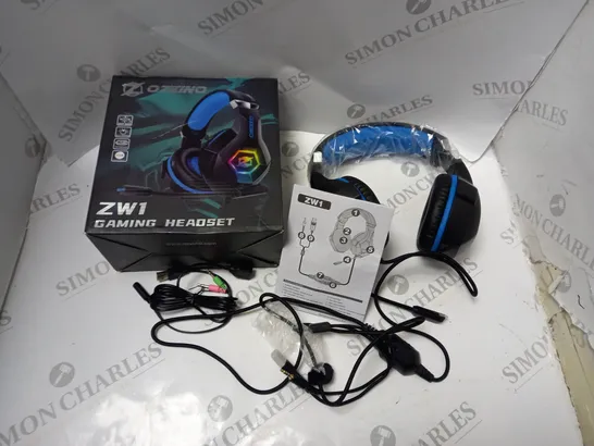 BOXED OZEINO ZW1 GAMING HEADSET WITH USB/AUDIO CABLES AND INSTRUCTIONS