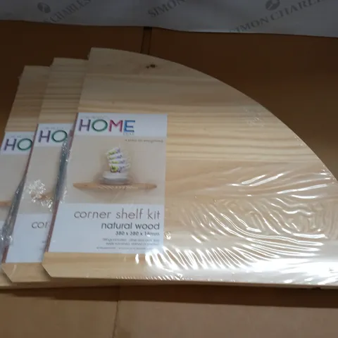 LOT OF 3 NATURAL WOOD CORNER SHELF KITS