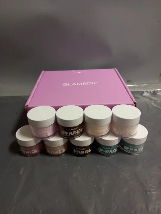 BOXED GLAMRDIP 9X18G DIP PERFECT NAIL POWDERS IN ASSORTED COLOURS